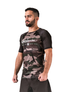 Signature Short Sleeve Rash Guard Compression Shirt for BJJ, Wrestling, & MMA XXL / Camo